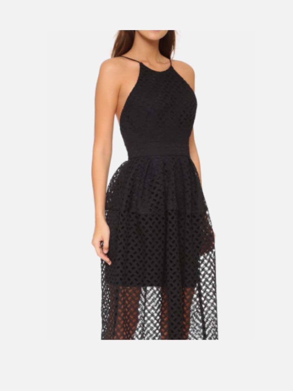 NICHOLAS Black Lace Halter Maxi Dress